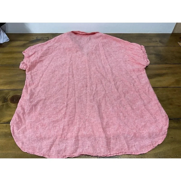 Tahari Blouse Women 1X Pink Linen Blend Short Sleeve V-Neck Top - Picture 9 of 9